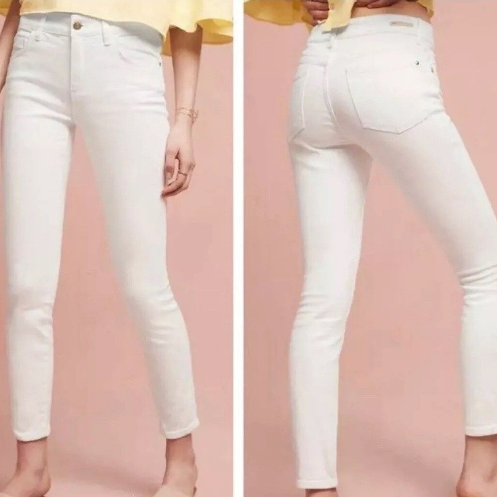 Anthropologie Pilcro Script Jeans White Skinny Ankle Cropped Stretch Size 25P